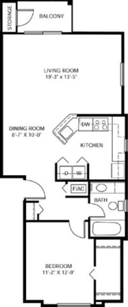 1 Bed 1 Bath End 2nd/3rd Floor