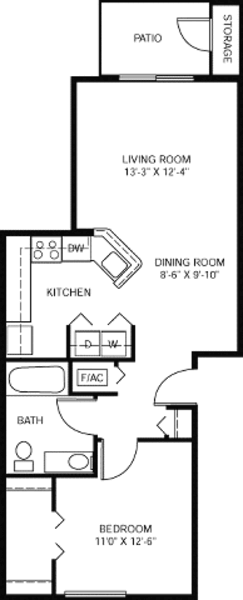 1 Bed 1 Bath Traditional 1st Floor