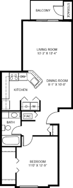 1 Bed 1 Bath Traditional 2nd/3rd Floor