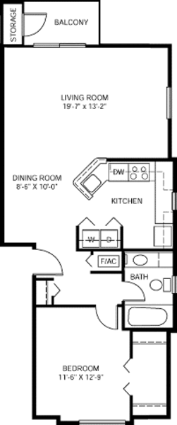 1 Bed 1 Bath End Style 2nd/3rd Floor