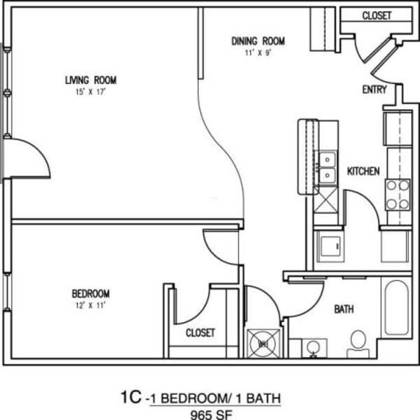 1 Bed 1 Bath (1C)