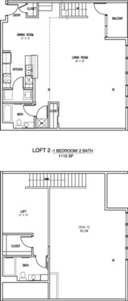 1 Bed 2 Bath Loft