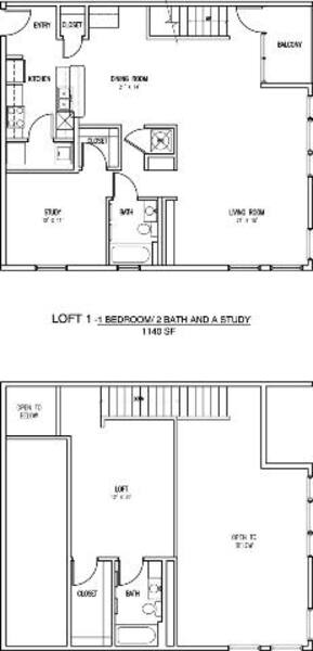 1 Bed 2 Bath Loft