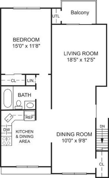 1 Bed 1 Bath(Second Floor)