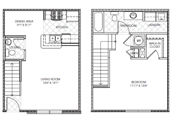 1 Bed 1.5 Bath Townhome (1B)