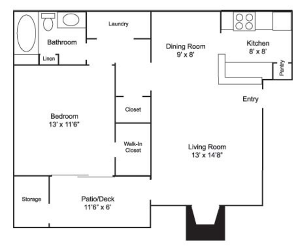 1 Bedroom/1 Bath Large