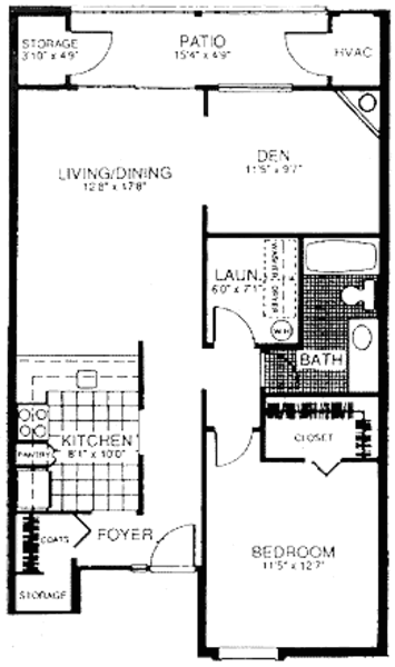 1 bedroom - 1 bathroom - den - 885 sq ft