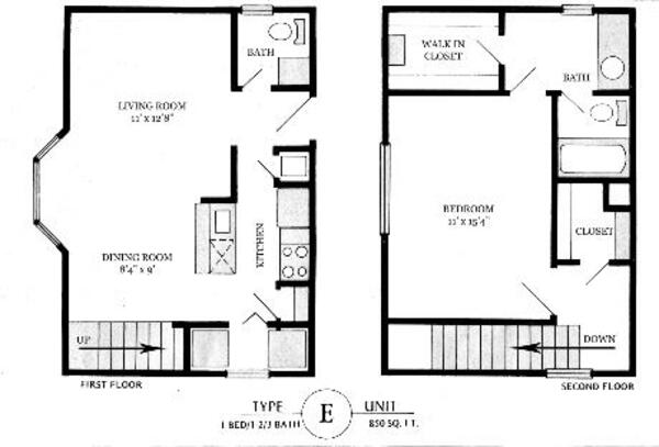 1 Bed 1.5 Bath (E)