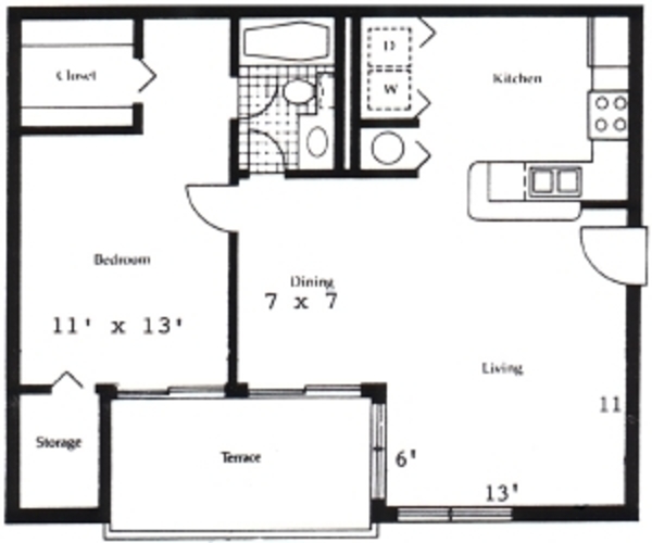 One Bedroom/One Bath Large