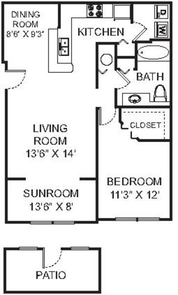 1 bedroom - 1 bathroom - 904 sq ft