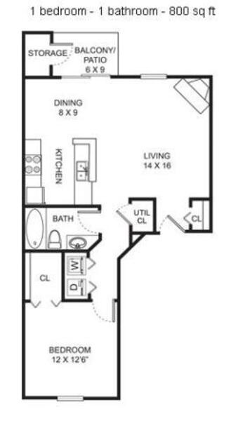 1 bedroom - 1 bathroom - 800 sq ft