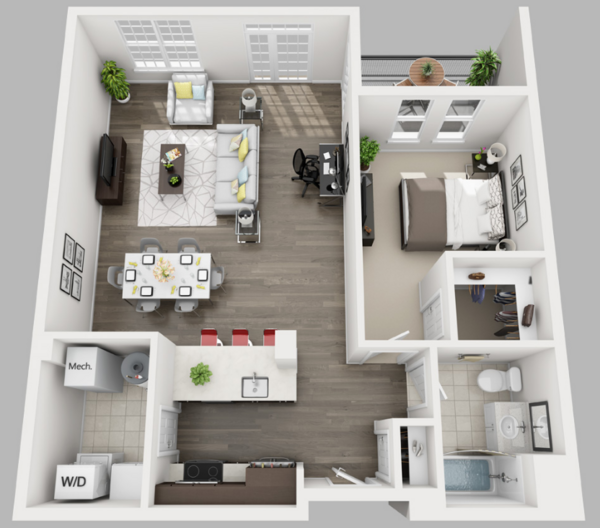 1 Bedroom, 1 Bathroom 1A