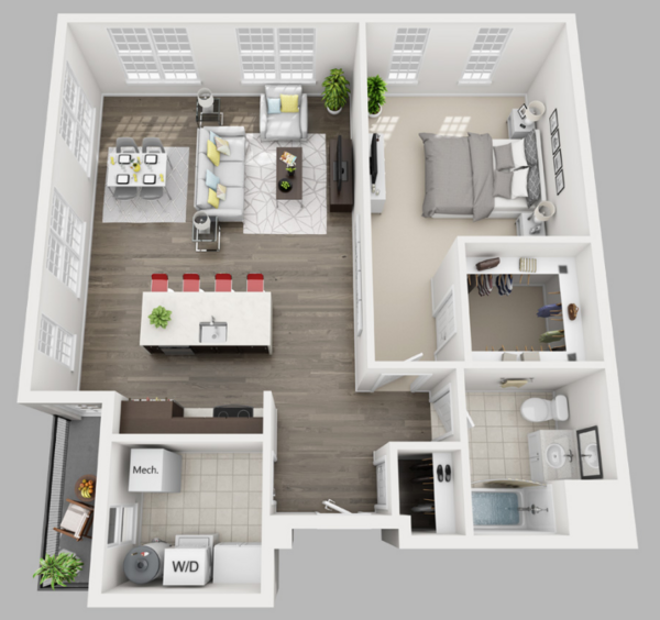 1 Bedroom, 1 Bathroom 1D