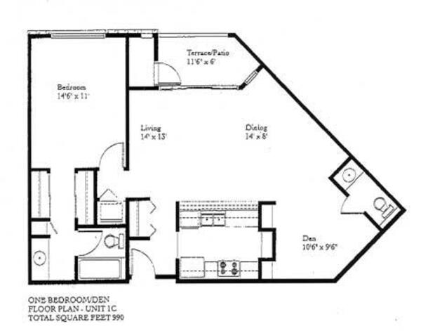 1 Bed 1.5 Bath (1C)
