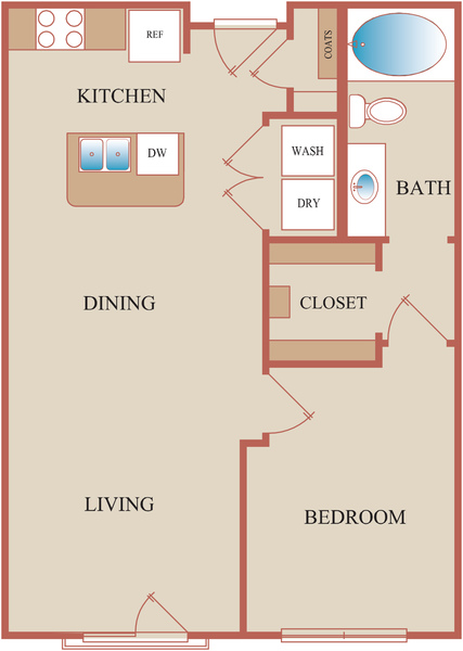 A1 1-1 Floor Plan 665sf