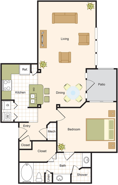 A7 1-1 Floor Plan 1,023sf