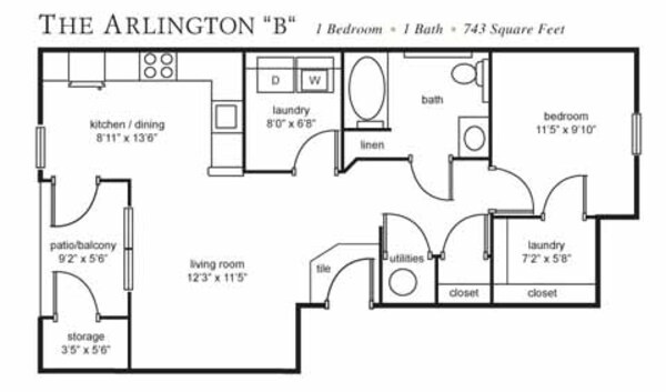 A3 - The Arlington B - 1 Bedroom, 1 Bath