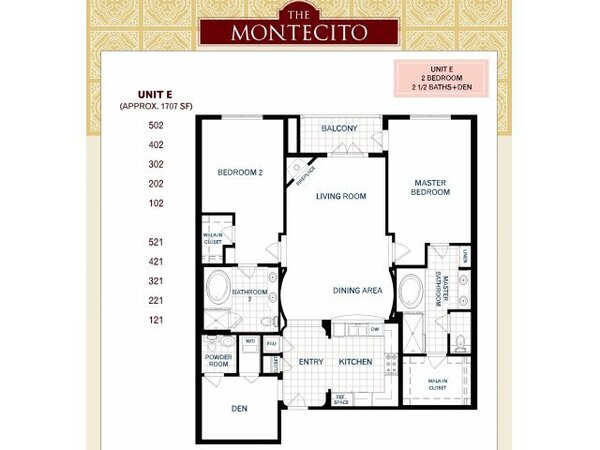 Two Bedroom, Plus Den - E
