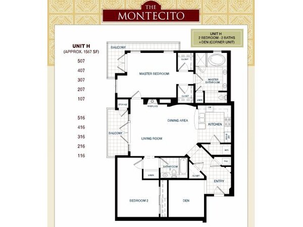 Two Bedroom, Plus Den - H