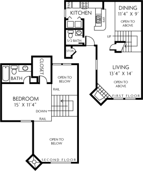 1 Bed 1.5 Bath (A2)