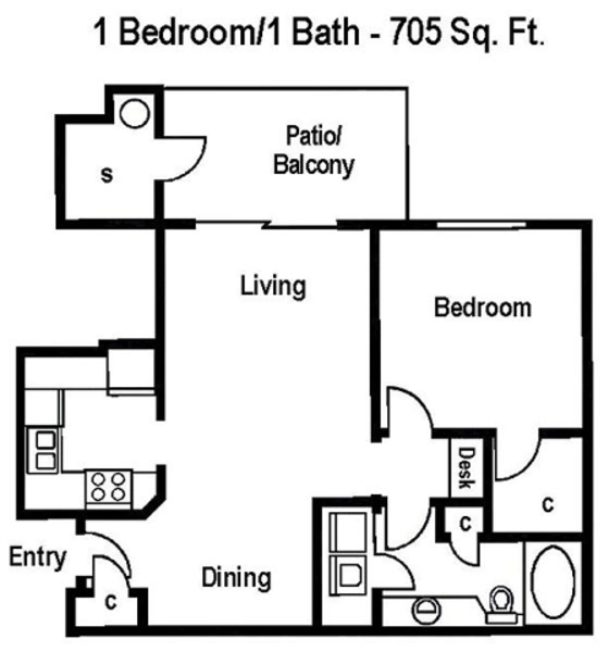 1 Bed 1 Bath (A1)