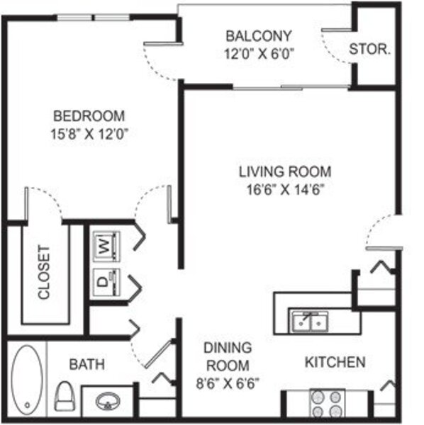 1 bedroom - 1 bathroom - 848 sq ft