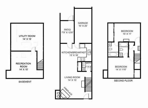 2 bedroom - 2.5 bathroom - 1650 sq ft