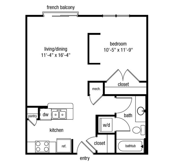 1 bedroom - 1 bathroom - studio - 565 sq ft