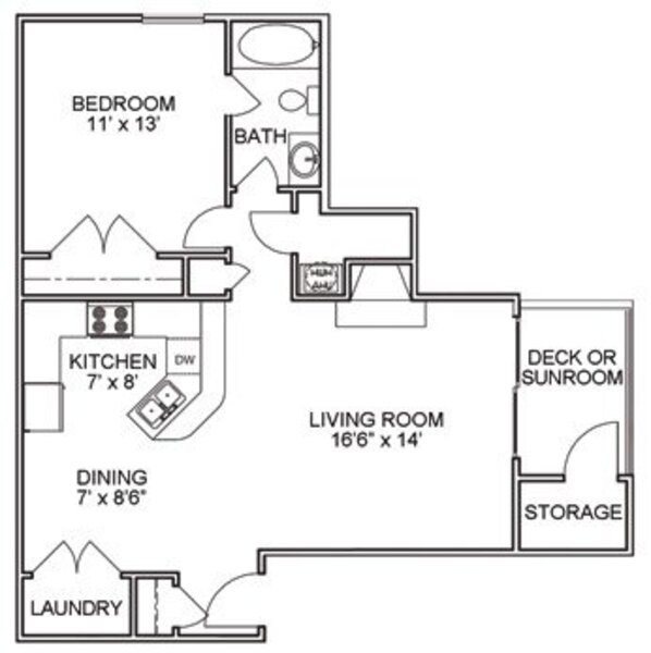 1 bedroom - 1 bathroom - (770-828) sq ft