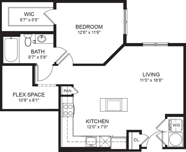 One Bed One Bath 737sf