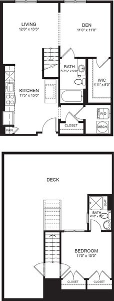 One Bed Two Bath 795sf