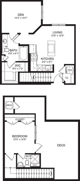 One Bed Two Bath 707sf