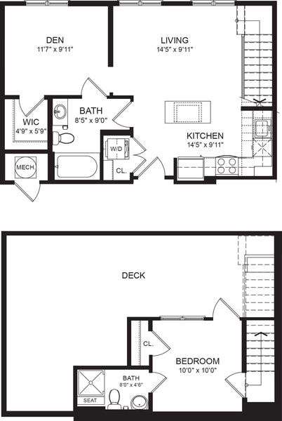 One Bed Two Bath 718sf