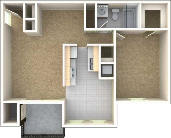 1 Bed 1 Bath Ranch Room