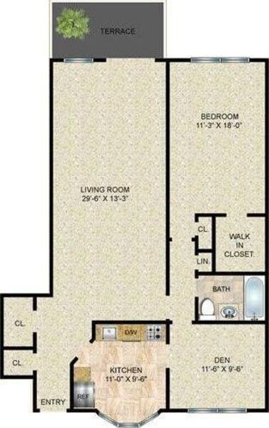 1 Bed 1 Bath + Den