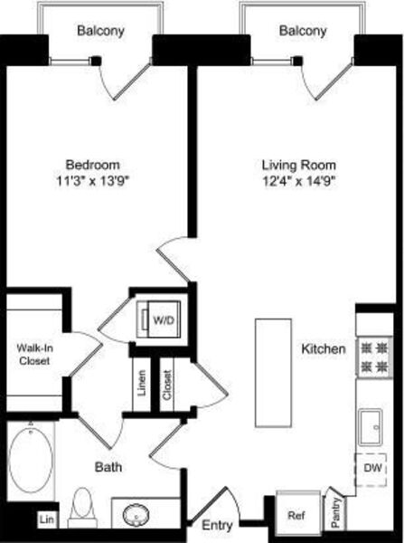One Bed A1 with Balconies