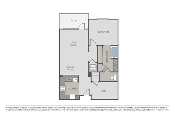 1 Bed 1 Bath + Den (Plan 1)