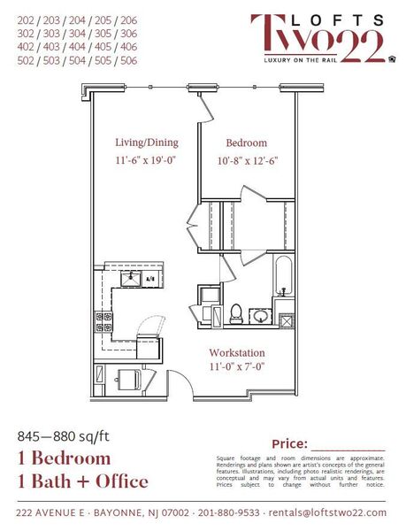 1 BR, 1BA + Office