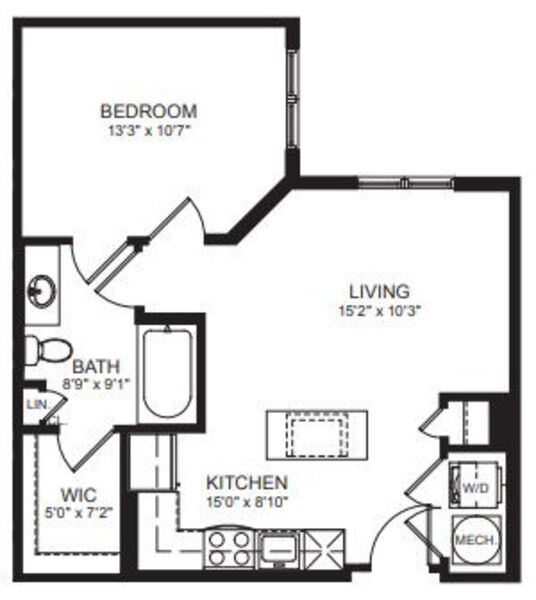 One Bed One Bath 572sf