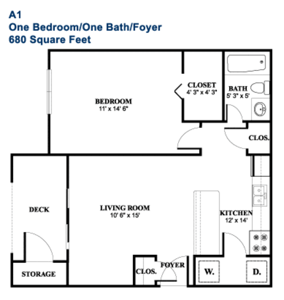 1 Bed 1 Bath (A1)