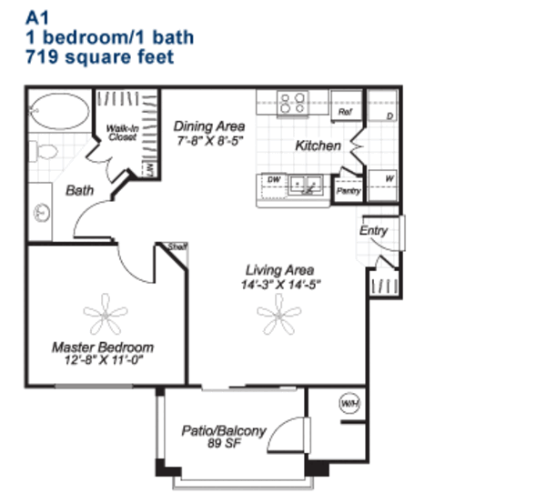 1 Bed 1 Bath (A1)