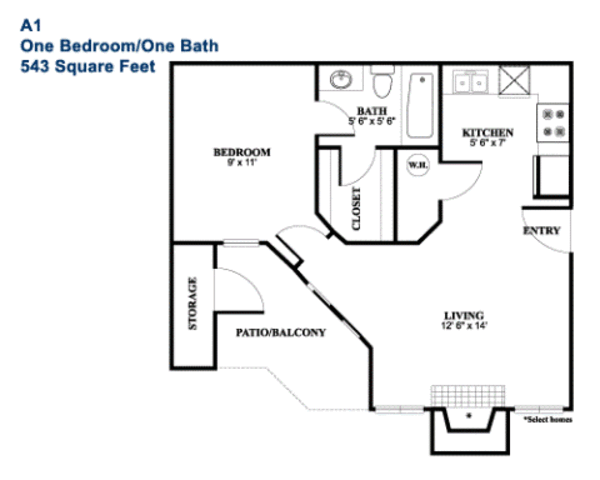 1 Bed 1 Bath (A1)