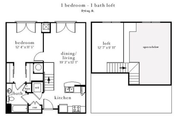1BR w/loft (a1b1) 876sf