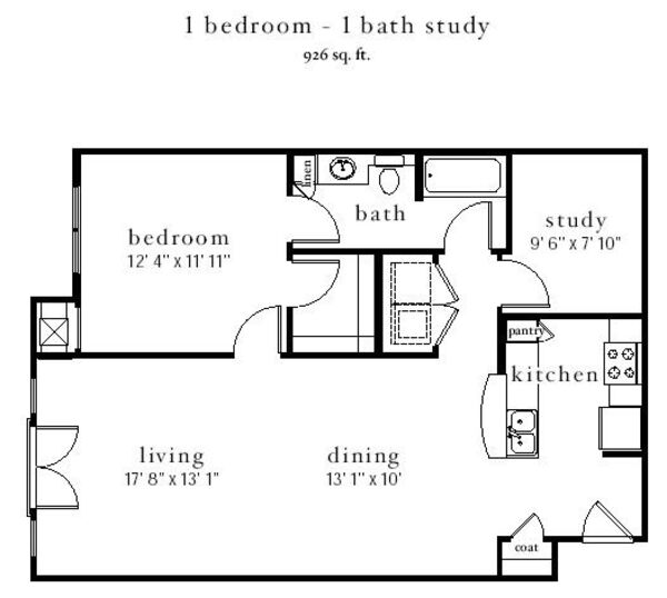 1BR w/study (a3a) 926sf