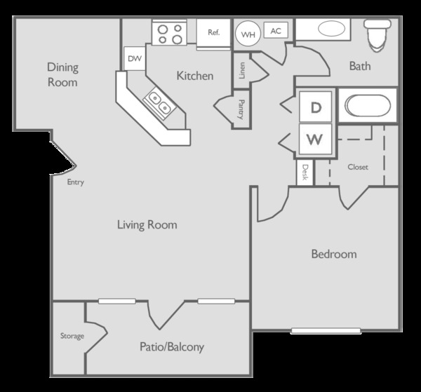 1 Bedroom 1 Bathroom 865 feet
