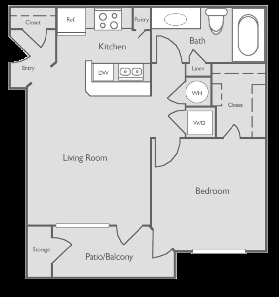 1 Bedroom 1 Bathroom 750 feet