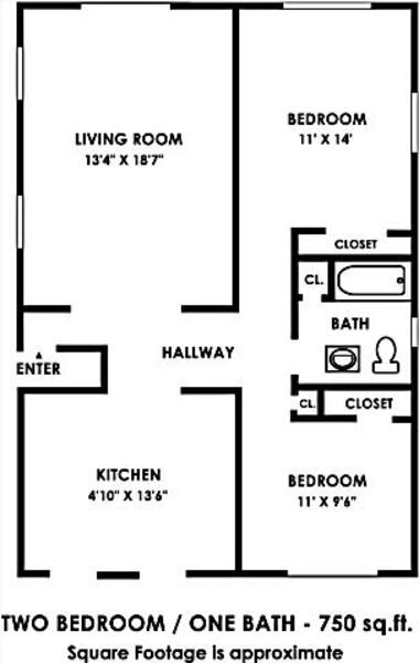 Two Bedroom 1 Bath Apartment