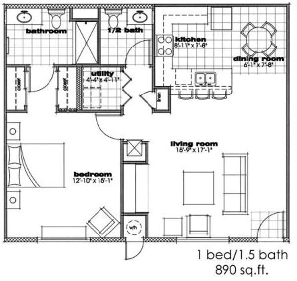 1 Bed 1.5 Bath