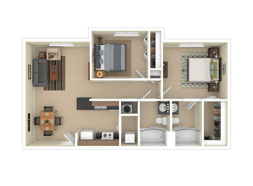 Two Bedroom: Beds - 2: Baths - 2: SqFt Range - 814 to 814