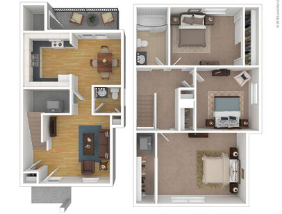 3 Bedroom 1.5 Bathroom: Beds - 3: Baths - 1.5: SqFt Range - 1082 to 1082